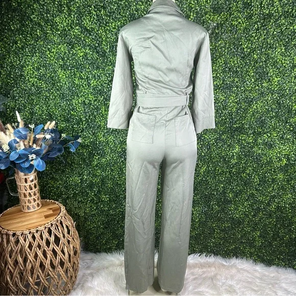 NWOT Anthropologie Bishop + Young  Green Belted wide‎ leg Jumpsuit - Picture 7 of 13
